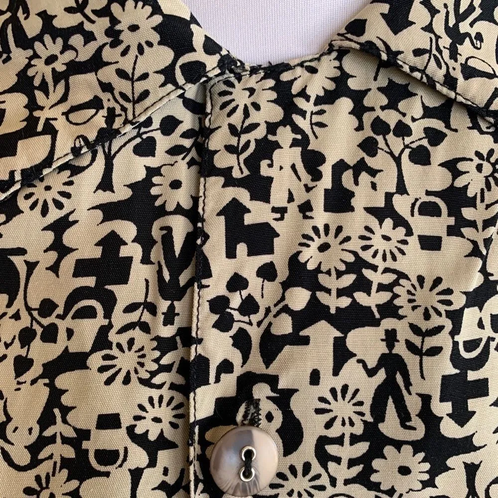 Vintage 90s Esprit Drop Waist Abstract Print Black and Cream Sleeveless Romper - Image 9