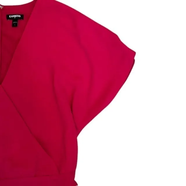 Express Women's Pink Short Sleeve Faux Wrap Dress Ruffle Hem Party Cocktail Sz L - Image 7