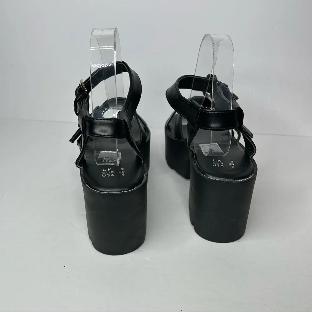 New Faux Leather Chunky Black Platform Sandals 8 Strappy Design - Image 7