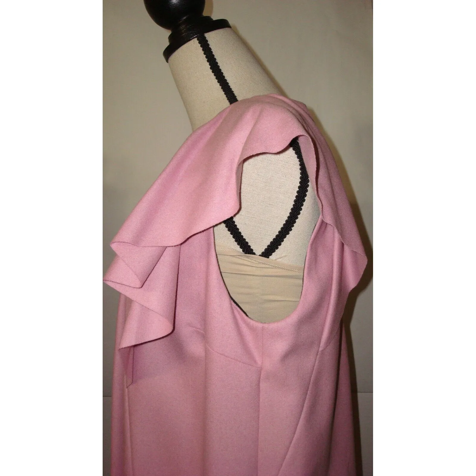 New Womens 8 NWT Designer MSGM Pink Wool Dress 44 Italy Ruffle Drape Pockets Blu - Image 4