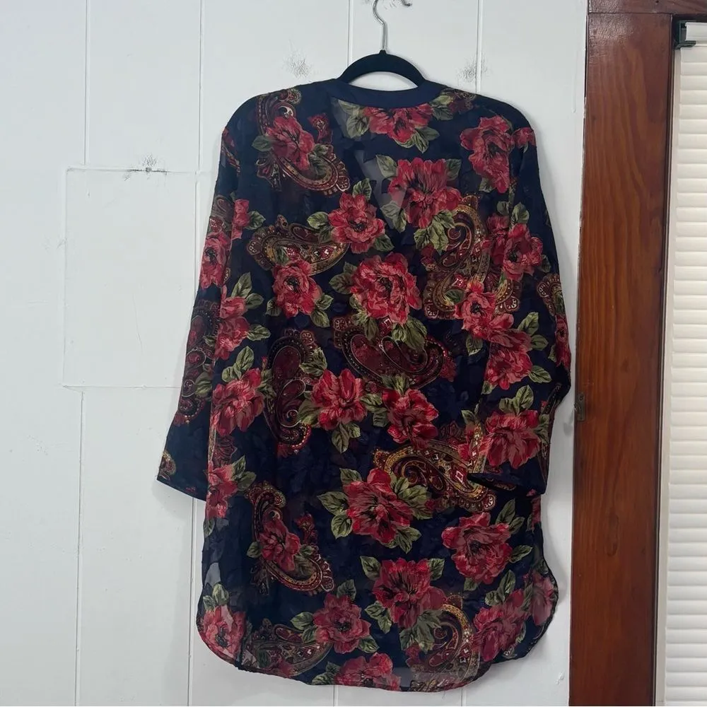 Vintage Victoria's Secret Floral Button Down Sheer Nightgown Navy Small‎ - Image 4