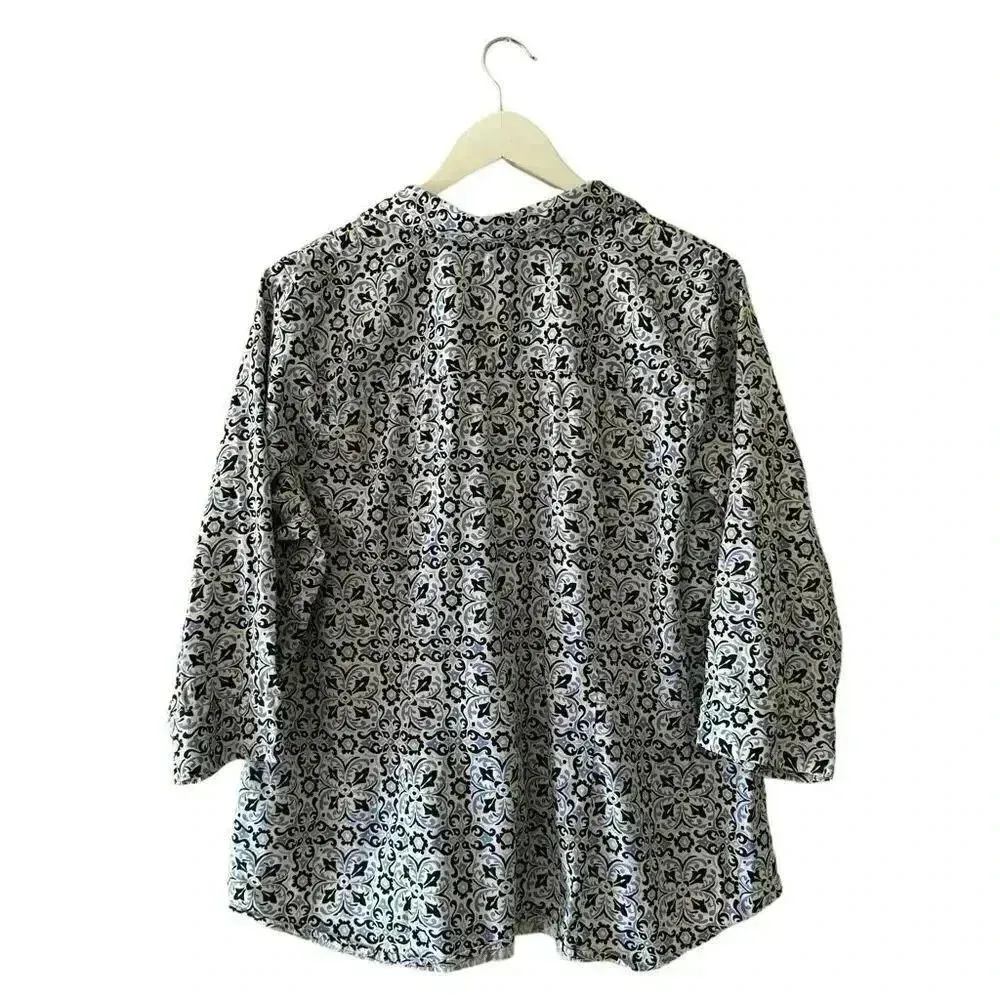 212 Collection Shirt Blouse Plus Paisley Cotton Spandex Floral SZ SZ 1X #1948 Blue - Image 3