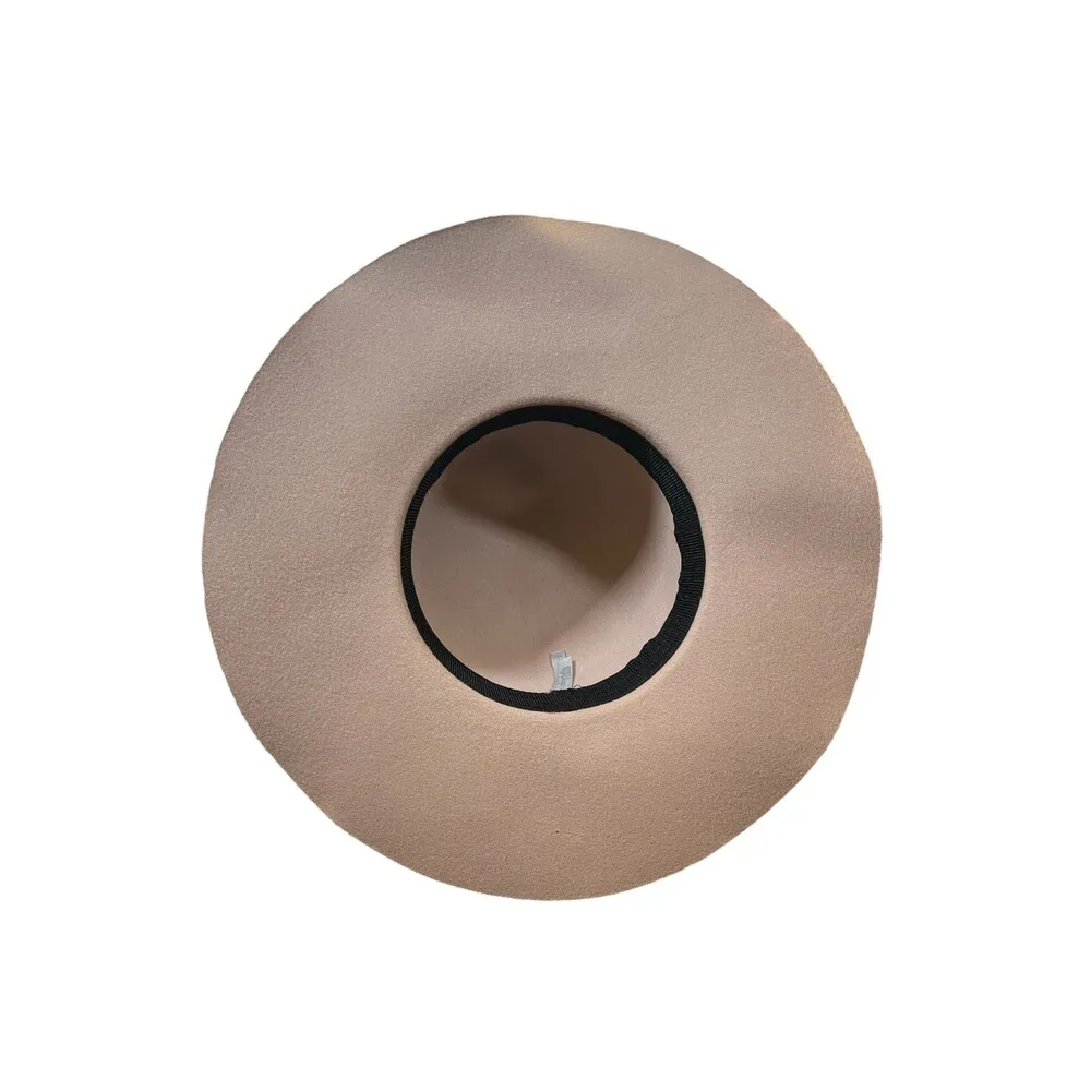 Charlotte Russe Beige Wide Brim Felt Hat Faux Leather Brass Trim Band One Size - Image 2