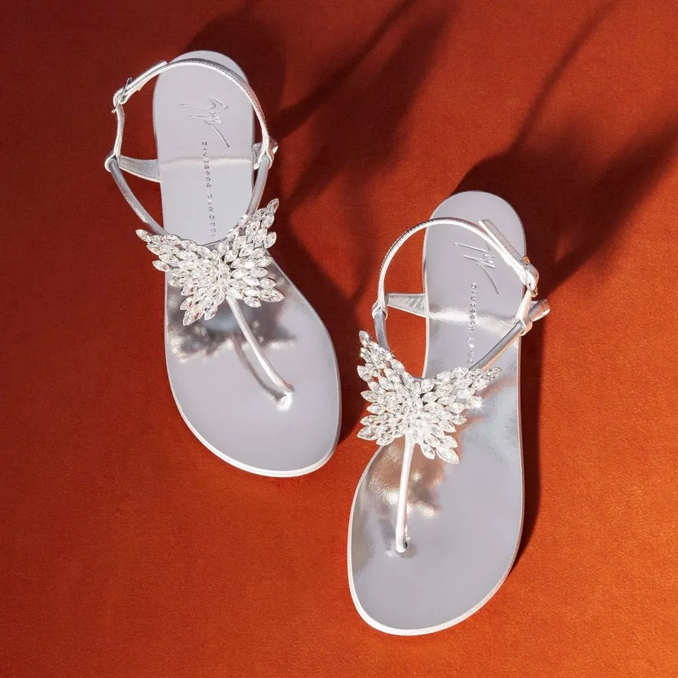 Giuseppe Zanotti Butterfly Swarovski Crystal Chrome Flat Sandals Glam Silver 36 - Image 2