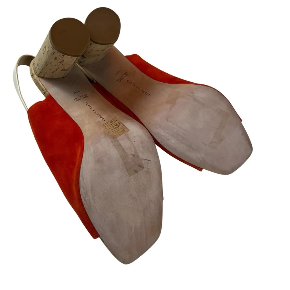 Veronica Beard Orange Suede Cork Heel Peep Toe Heels Women’s Size 11M - Image 9