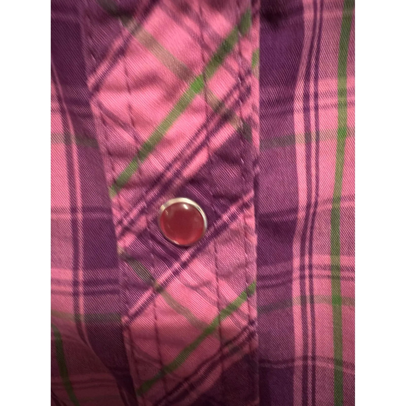 Bit & Bridle Plaid Embroidered Western Shirt Womens Pink Purple Small - Image 5