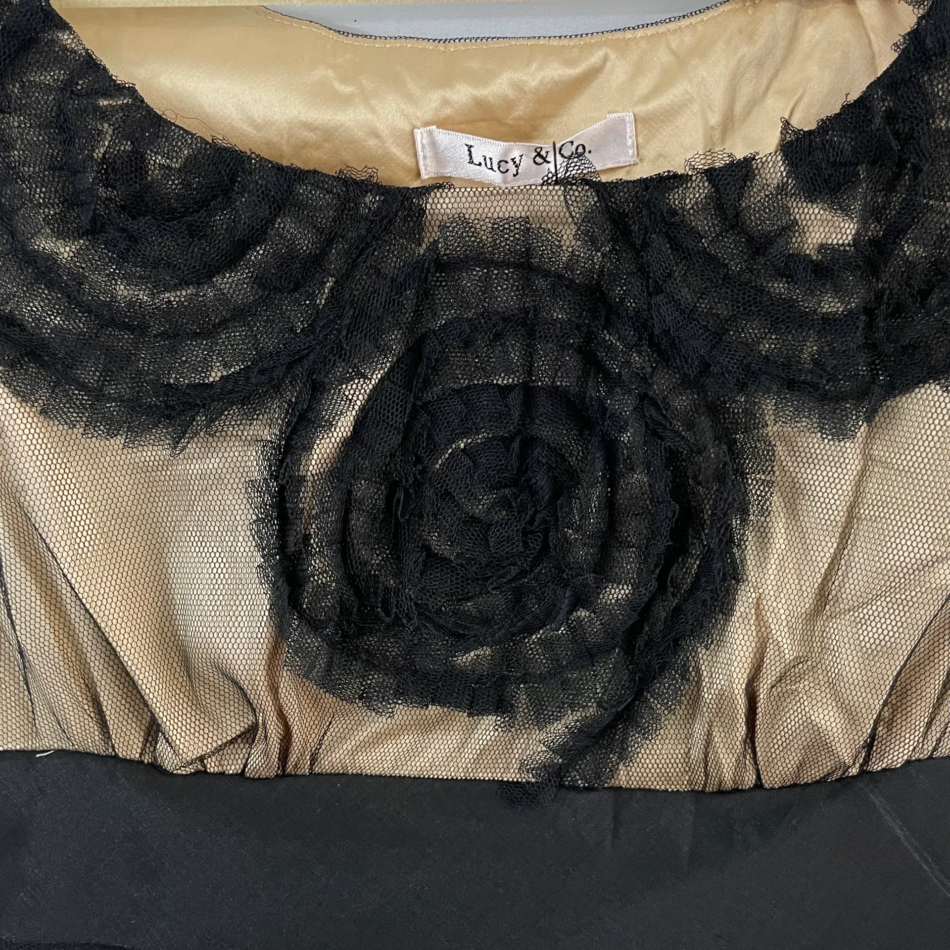 New Lucy & Co Ruffle Spiral Sleeveless Tiered Mini Dress Black Nude - Image 5