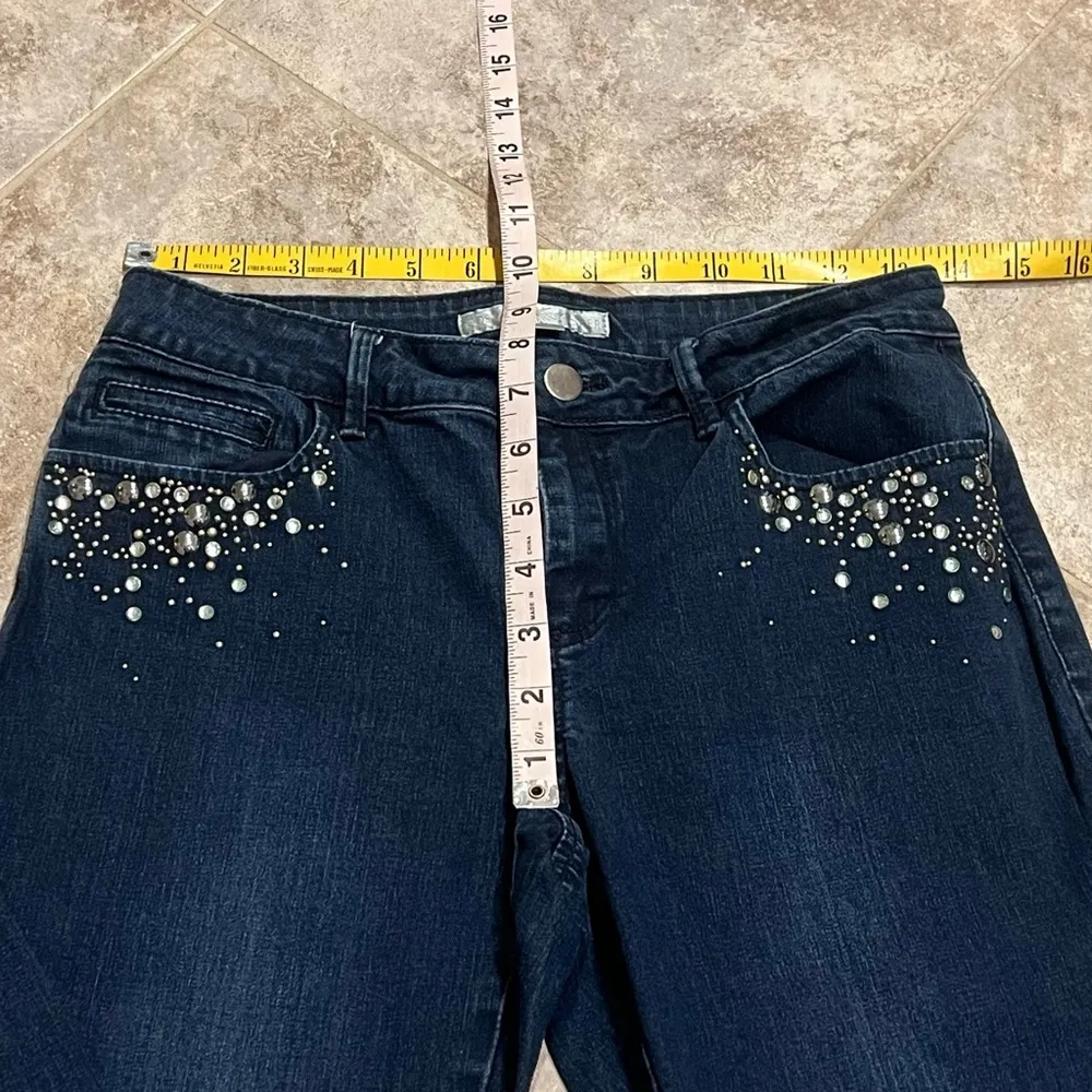 Boston Proper embellished dark wash low rise skinny jeans stretchy pockets 4 - Image 8