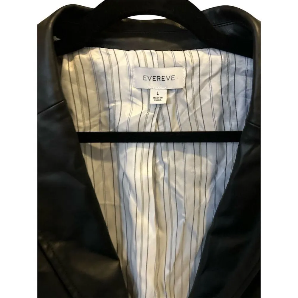 Evereve Women's Black Leather Jacket Size L Mid-Length Button-Up‎ - Image 5