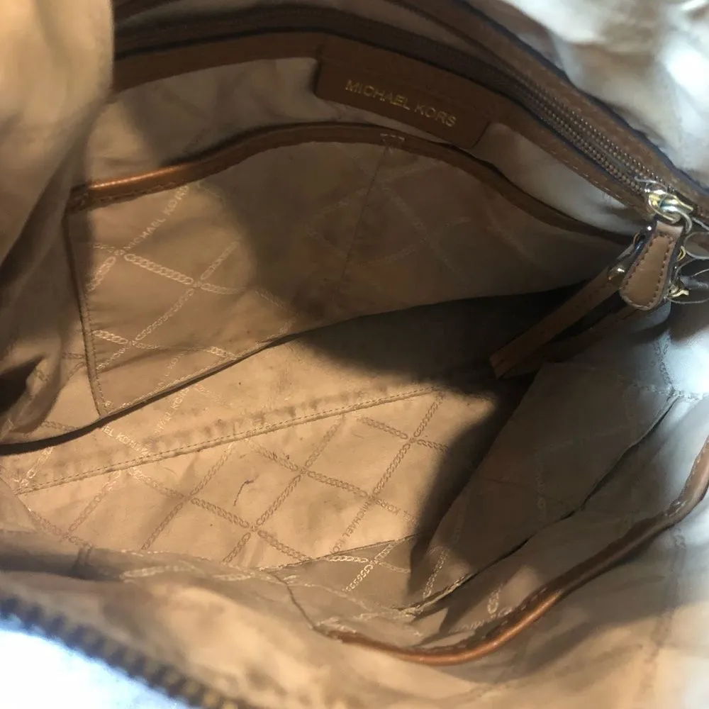 MICHAEL KORS Brown Logo Top Zipper Close Shoulder Bag w Braided Shoulder Strap - Image 7