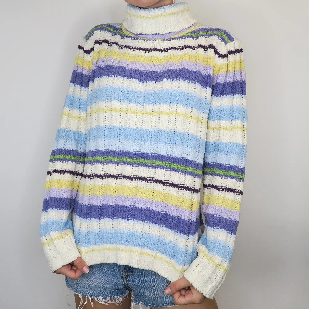 basic editions Vintage  Striped Turtleneck Sweater - Image 2