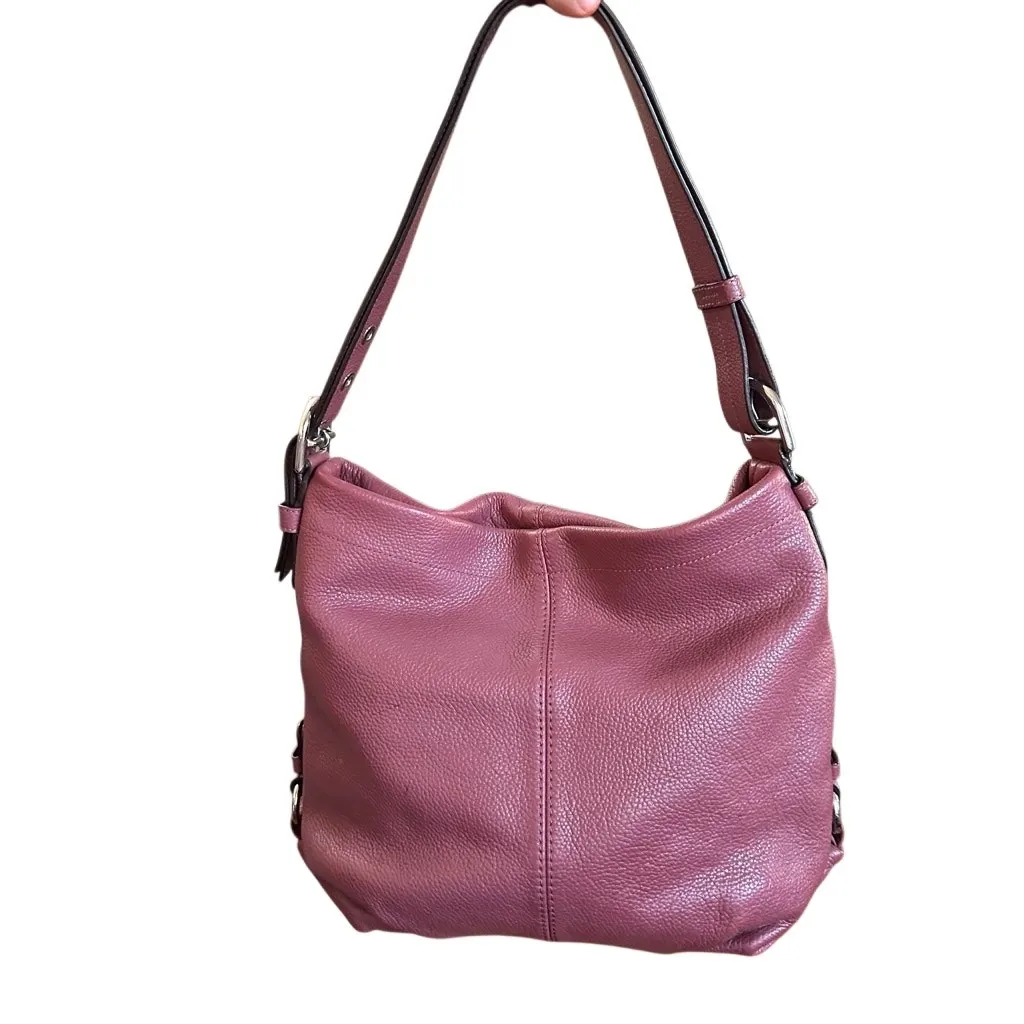 Coach Burgundy Pebbled Leather Zipper Closure Duffle Crossbody Shoulder Bag - Image 10