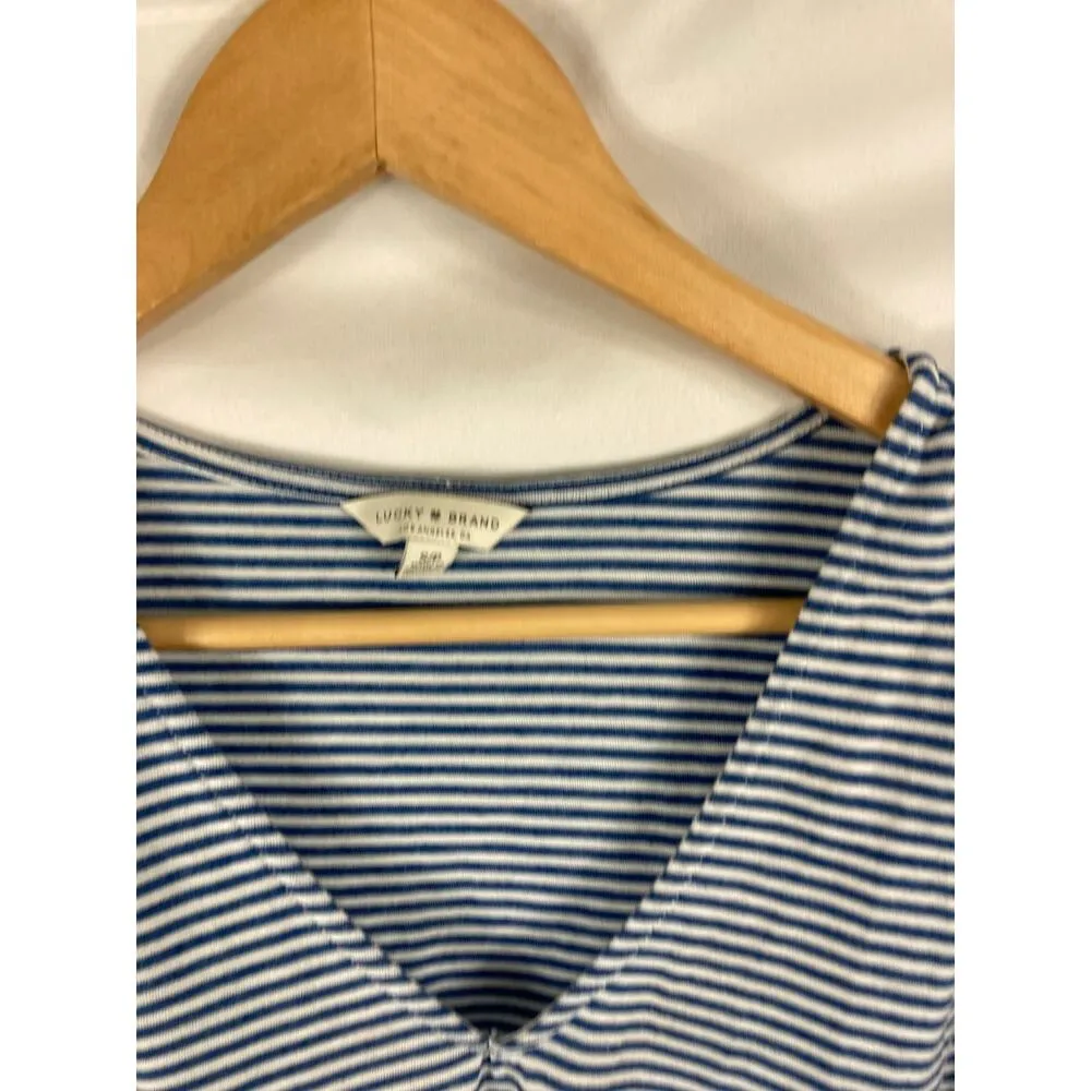 Lucky Brand Blue White Stripe Tie Bottom Tshirt Size Small - Image 4