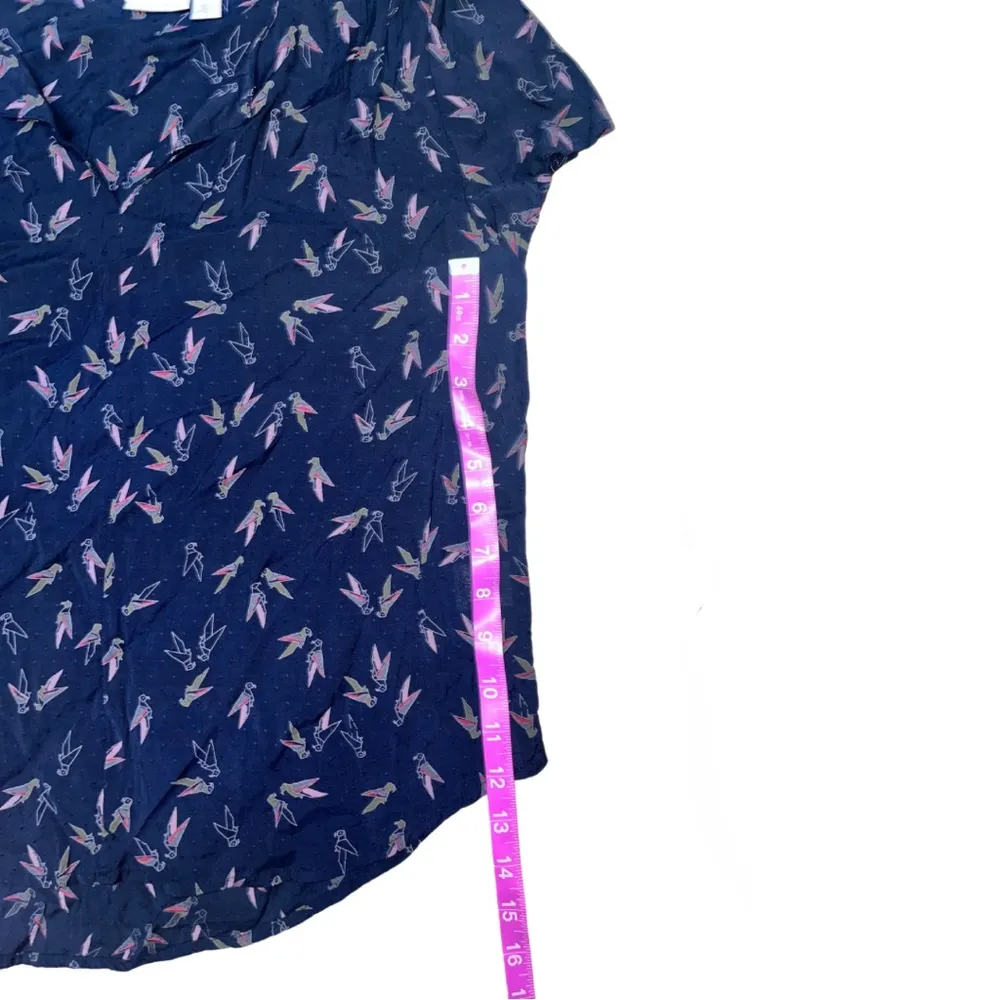 Hinge Navy V-Neck Bird Anthropology Med Blouse - Image 5