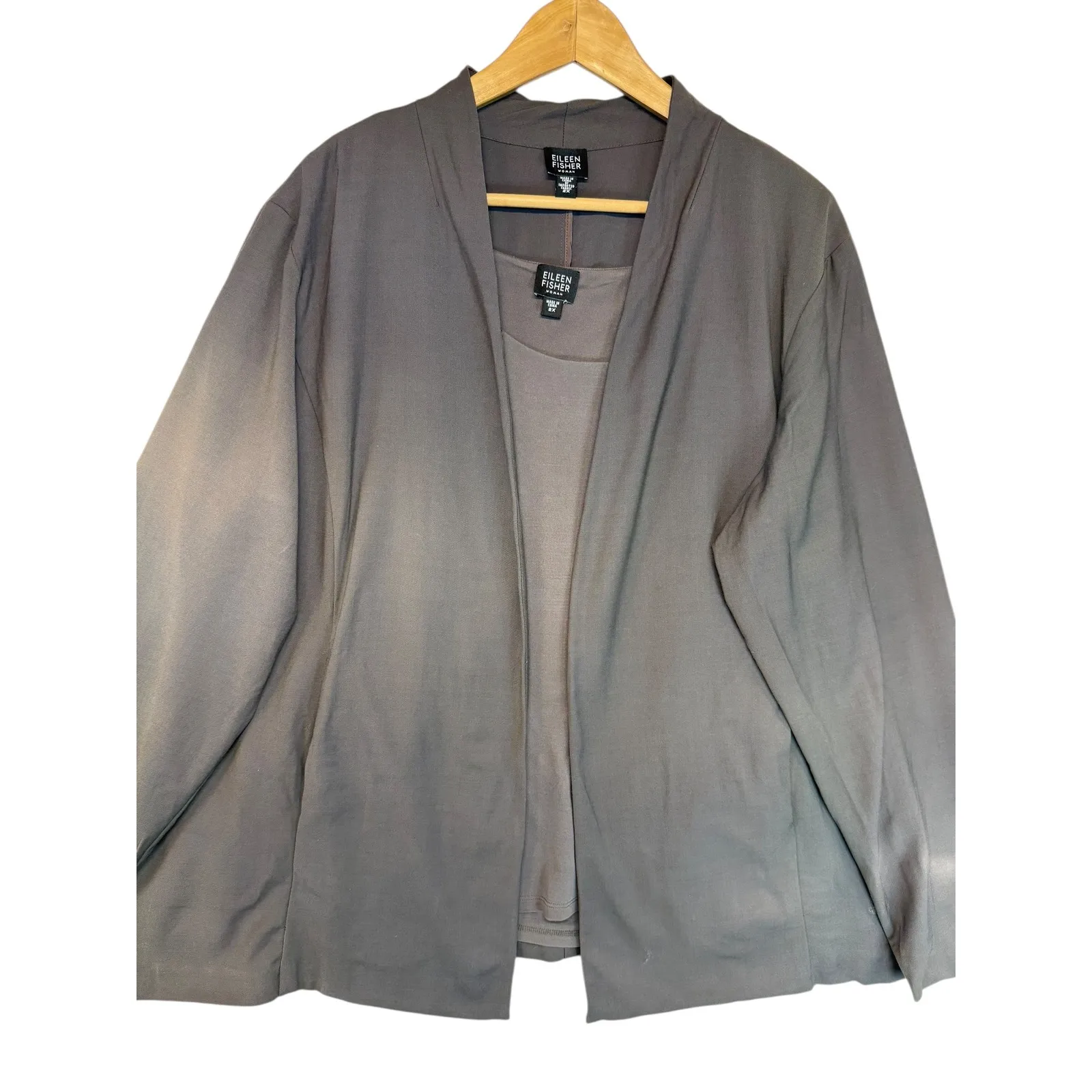 EILEEN FISHER Brown Knit Open Front Cardigan Tank Set Women 2X - Image 4