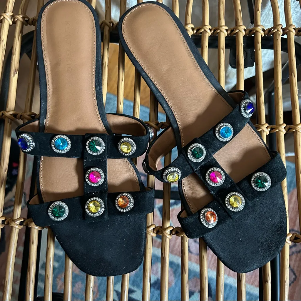 Kurt Geiger London Octavia Sandal Slide Suede‎ Leather Bejeweled Size 41 (10) - Image 5