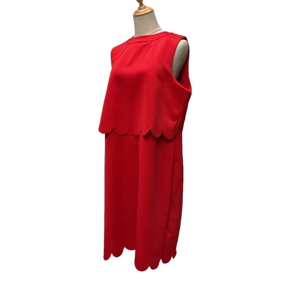 Anthropologie ELOQUII Women's Red Scalloped Overlay Dress Plus Size 16‎ Stretch - Image 4