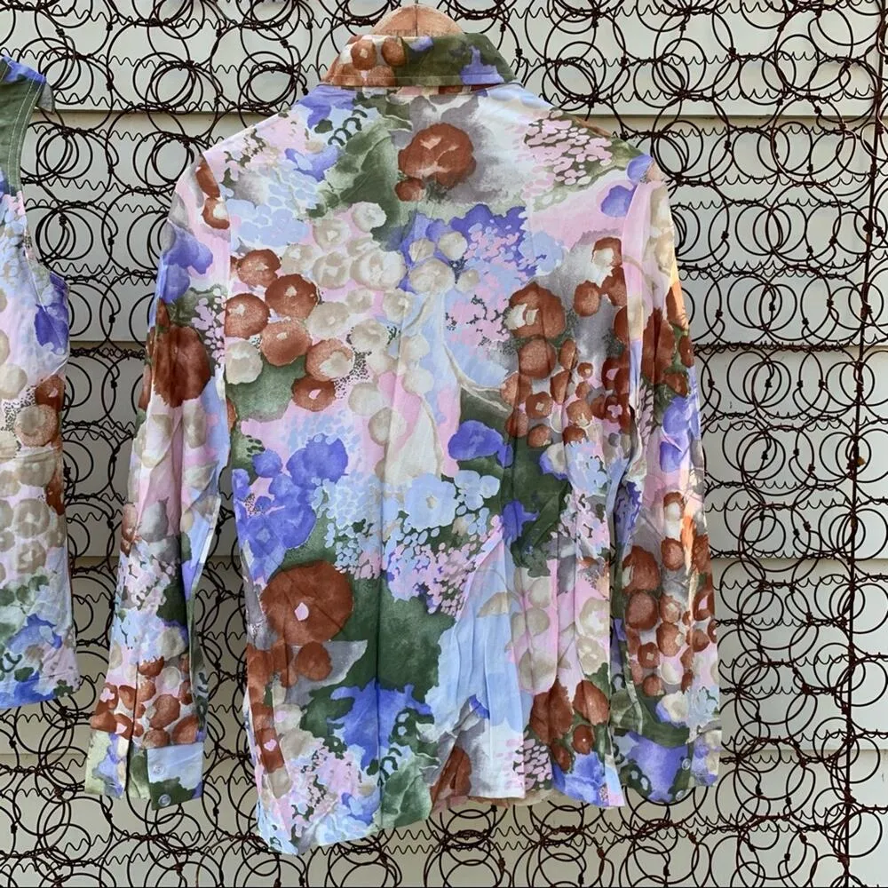 Vintage 70s Queen Casuals floral sleeveless blouse and button down shirt set Brown Size M - Image 9