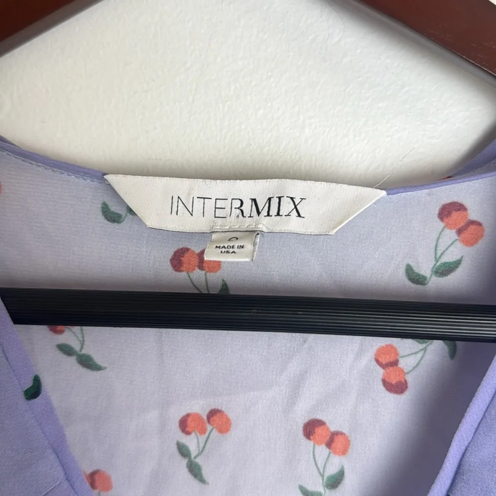 INTERMIX Blue Fitted Tie Front Long Sleeve Blouse - Image 4