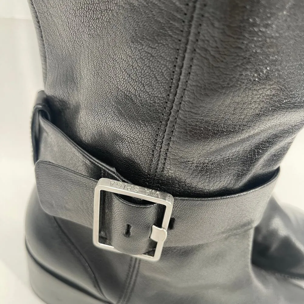 VIA SPIGA Garnett Boots Size 6.5 Black Zipper Buckle Tall Leather Heeled Western - Image 6