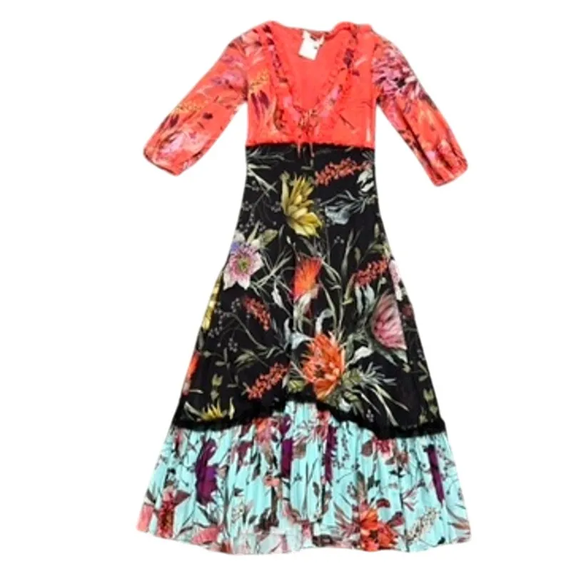 FUZZI Floral Patchwork Midi Dress in Multi, Size XS - Image 4