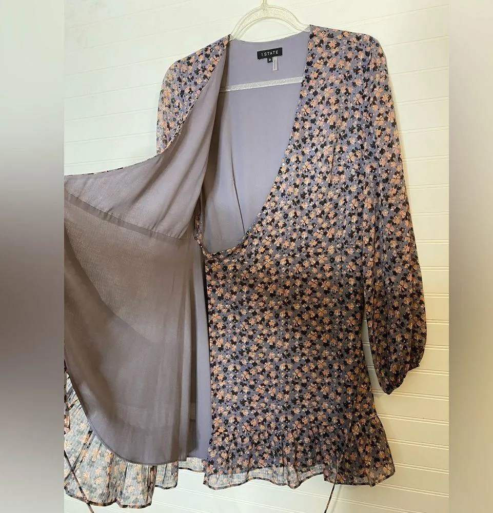 1. State Purple Multicolor Floral Long Sleeve Wrap Dress - Image 8