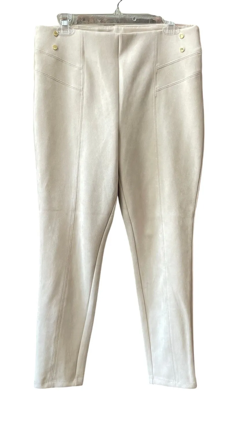 Marc New York Cream Faux Suede Pull On Pants Size Large Stretch Ankle - Image 1