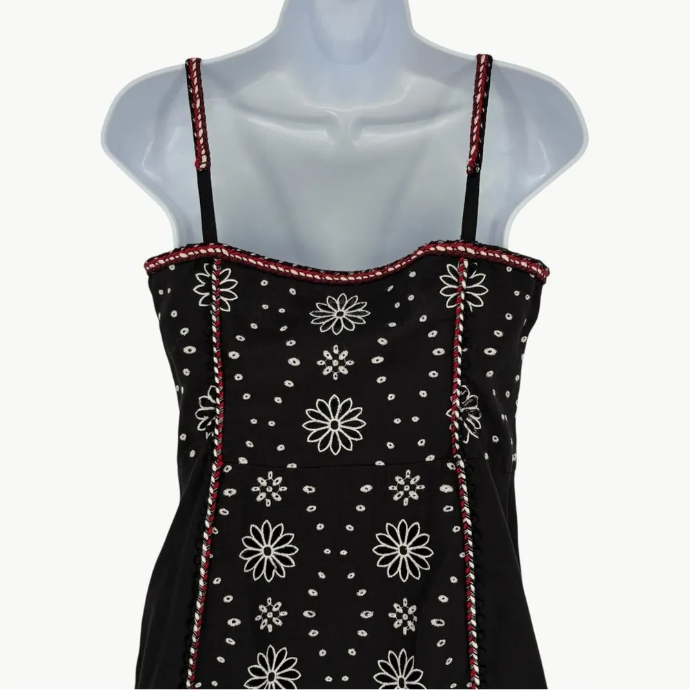 Veronica Beard Giuliana Beaded Embroidered Linen Mini Dress | Sz 6 | Black & Red - Image 9