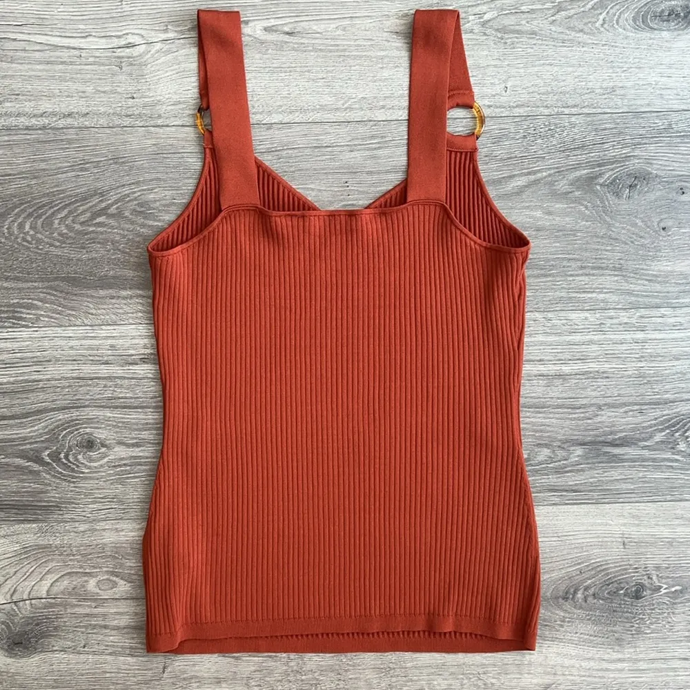 Ted Baker  Sansa Ribbed Tank Top O-Ring Accent Rust Orange Size 4 Large Stretch - Image 8