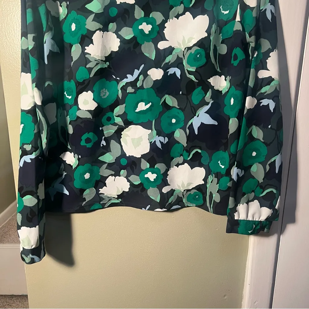 Merona Popover Blouse Navy Blue Green White Floral XL - Image 9