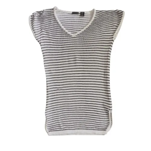 Tahari Striped V Neck Cap Sleeve Sweater Dress Cover Up White Black Size S - Image 2