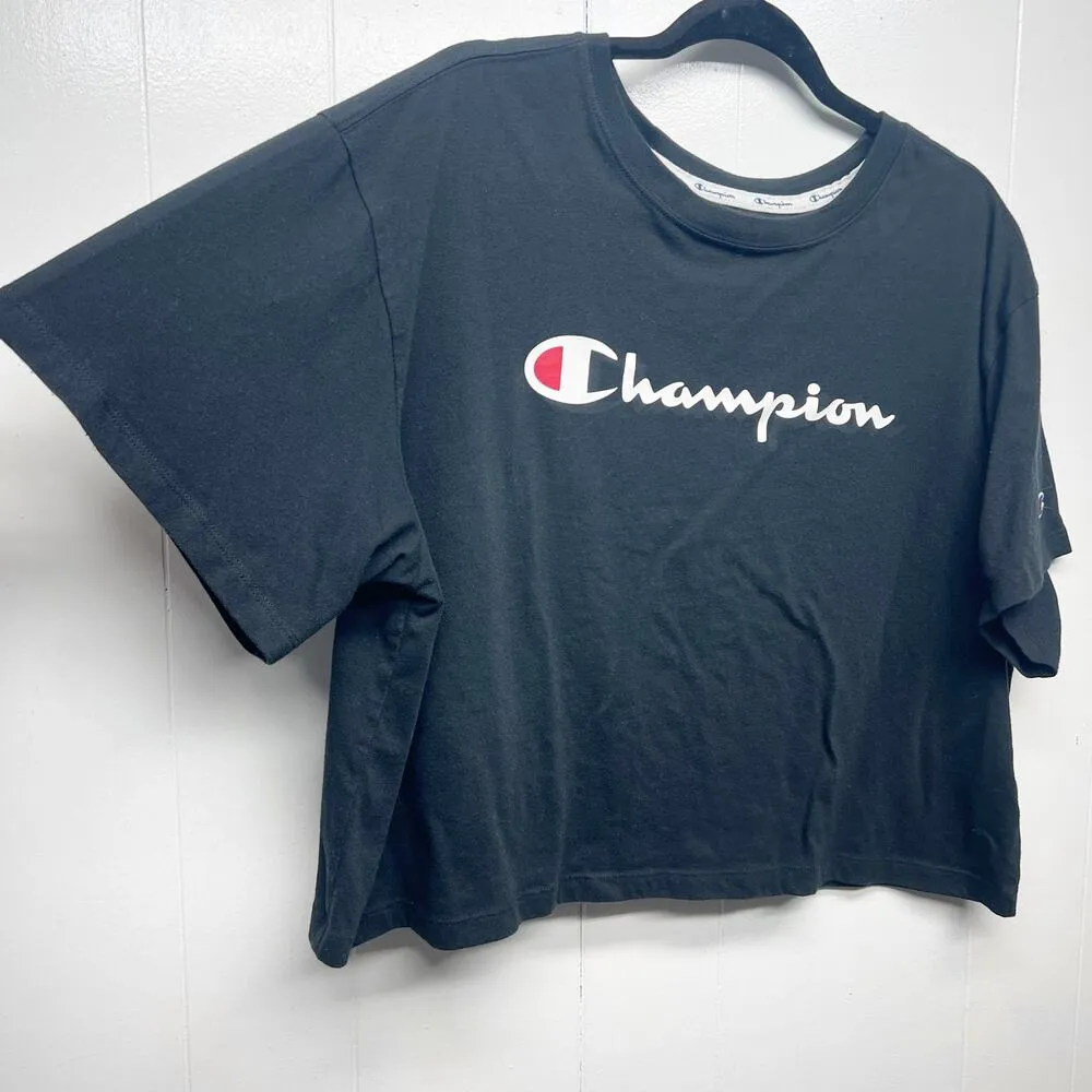 Champion Cropped Boxy Short Sleeve Women's Black T-Shirt Size XL Athleisure - Image 2