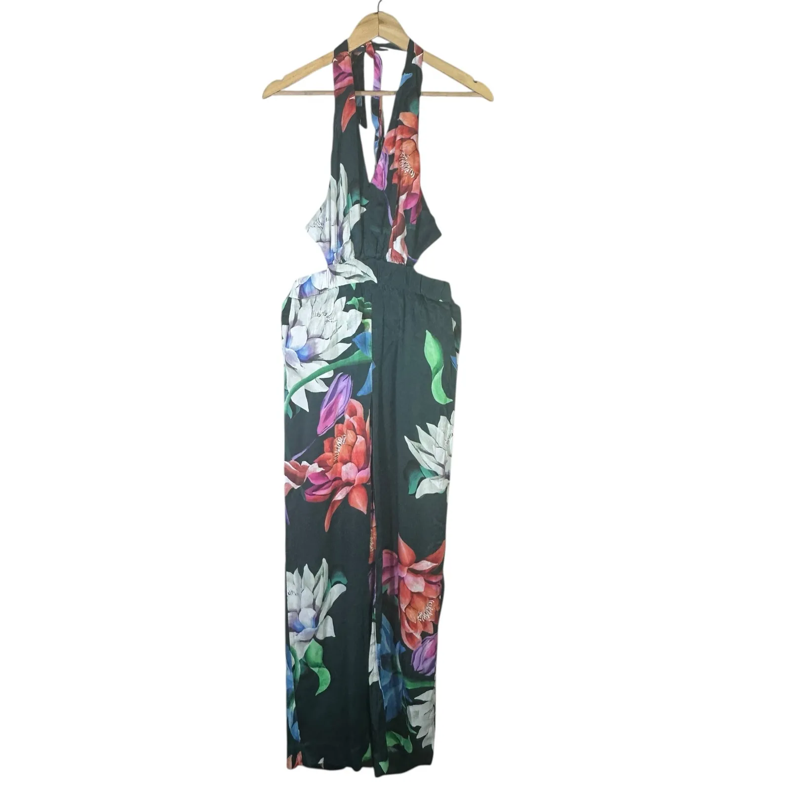 Maeve Anthropologie Jumpsuit Womens XS Green Floral Wide Leg Halter Cutout Boho - Image 7