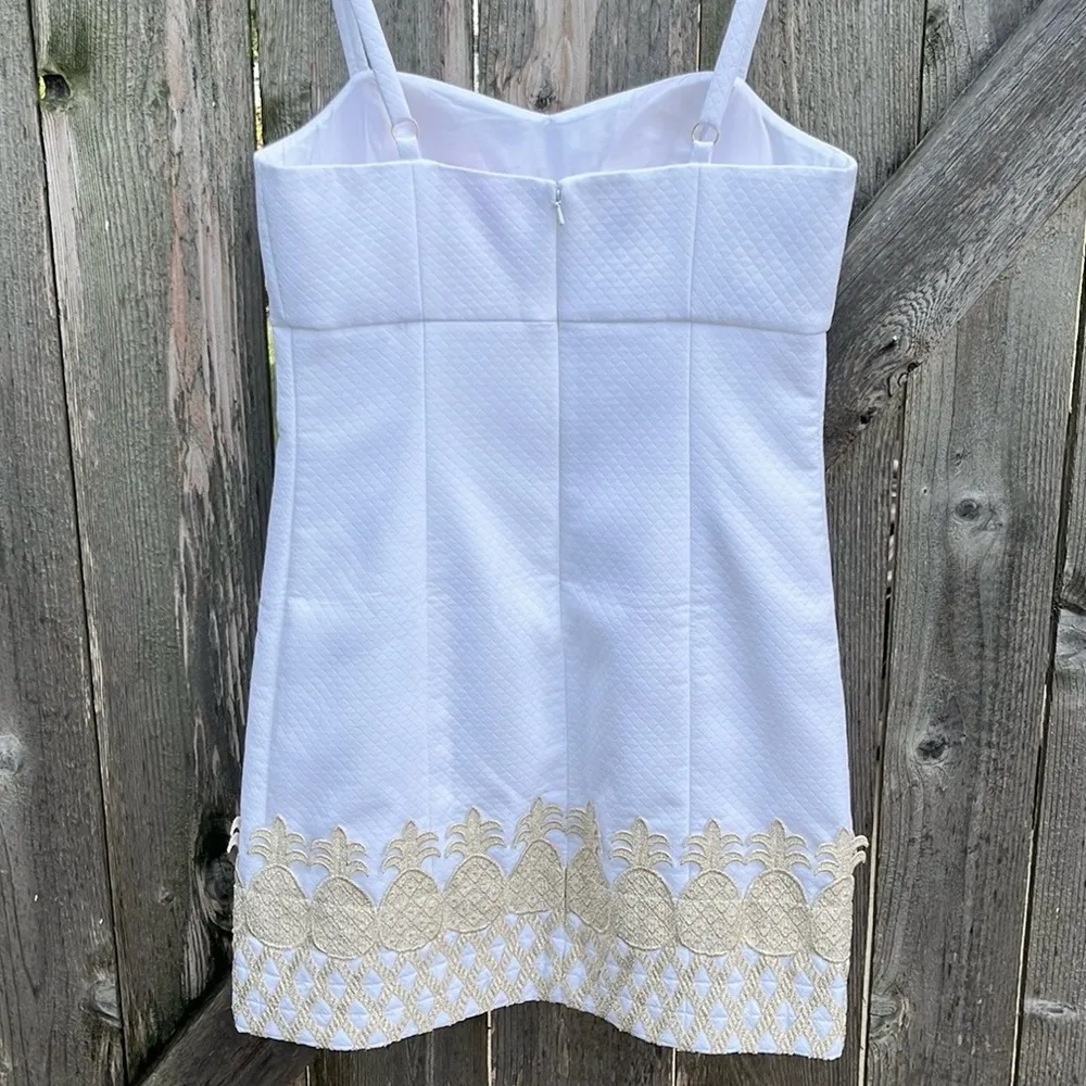 Like New Lilly Pulitzer Pineapple Trim Dress White Gold Size 2 - Image 7