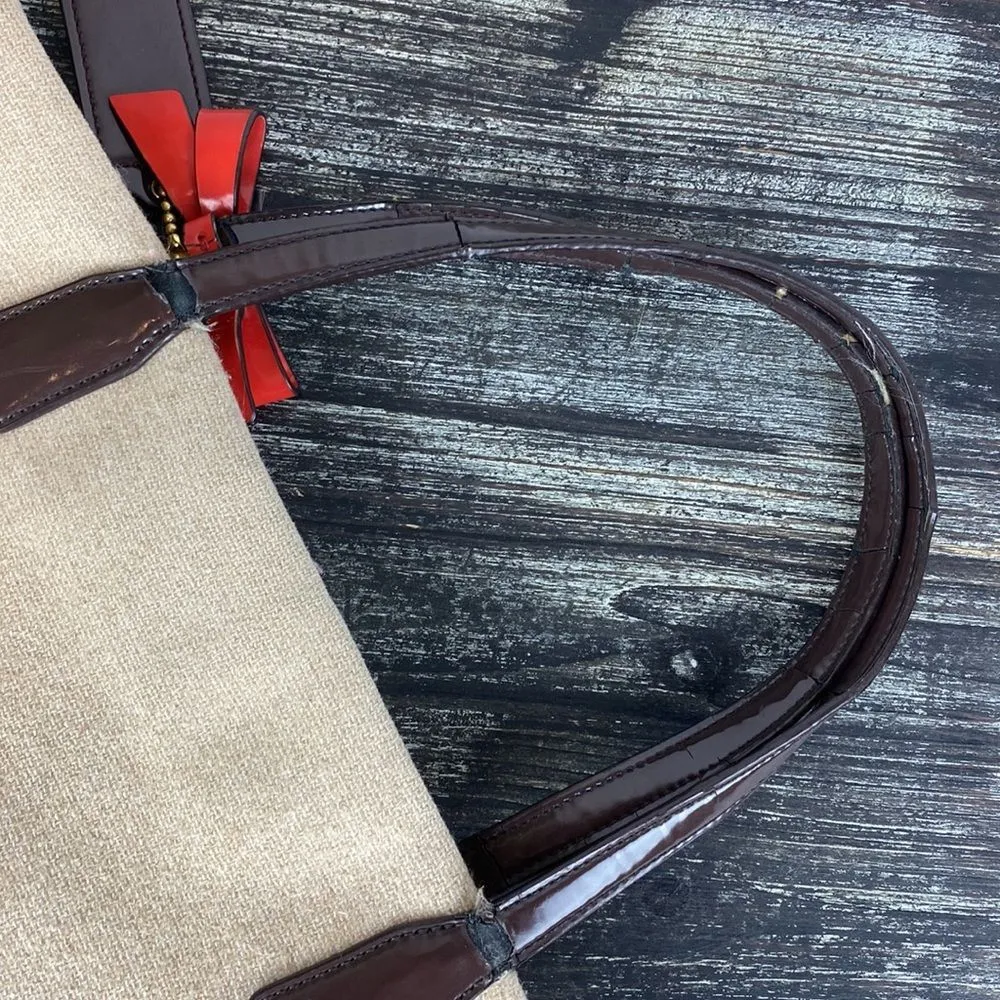 Coach Tan & Brown Wool Blend Striped North South Tote Bag - Image 10