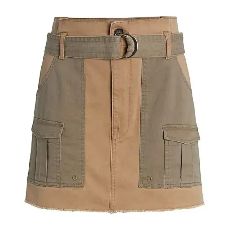 FRAME Paperbag High-Rise Raw‎ Hem Stretch Cotton Mini Skirt Cargo Multi Size 27 - Image 8