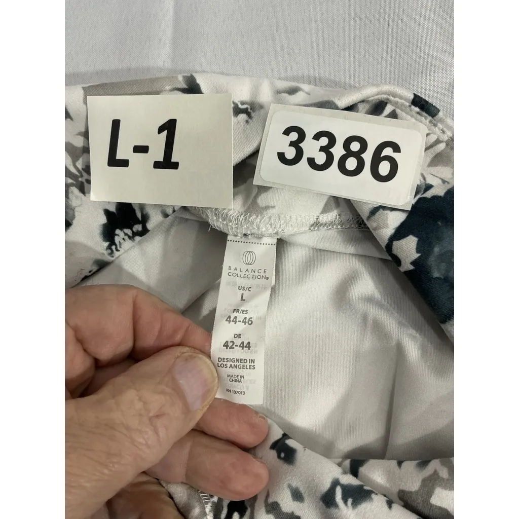 Womans Balance Collection L White Gray Floral Long Athletic Leggings Size L - Image 3