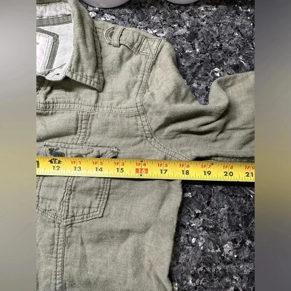 Vintage Abercrombie & Fitch Y2K Army Green Button Down Blouse Moose Logo Size S - Image 7