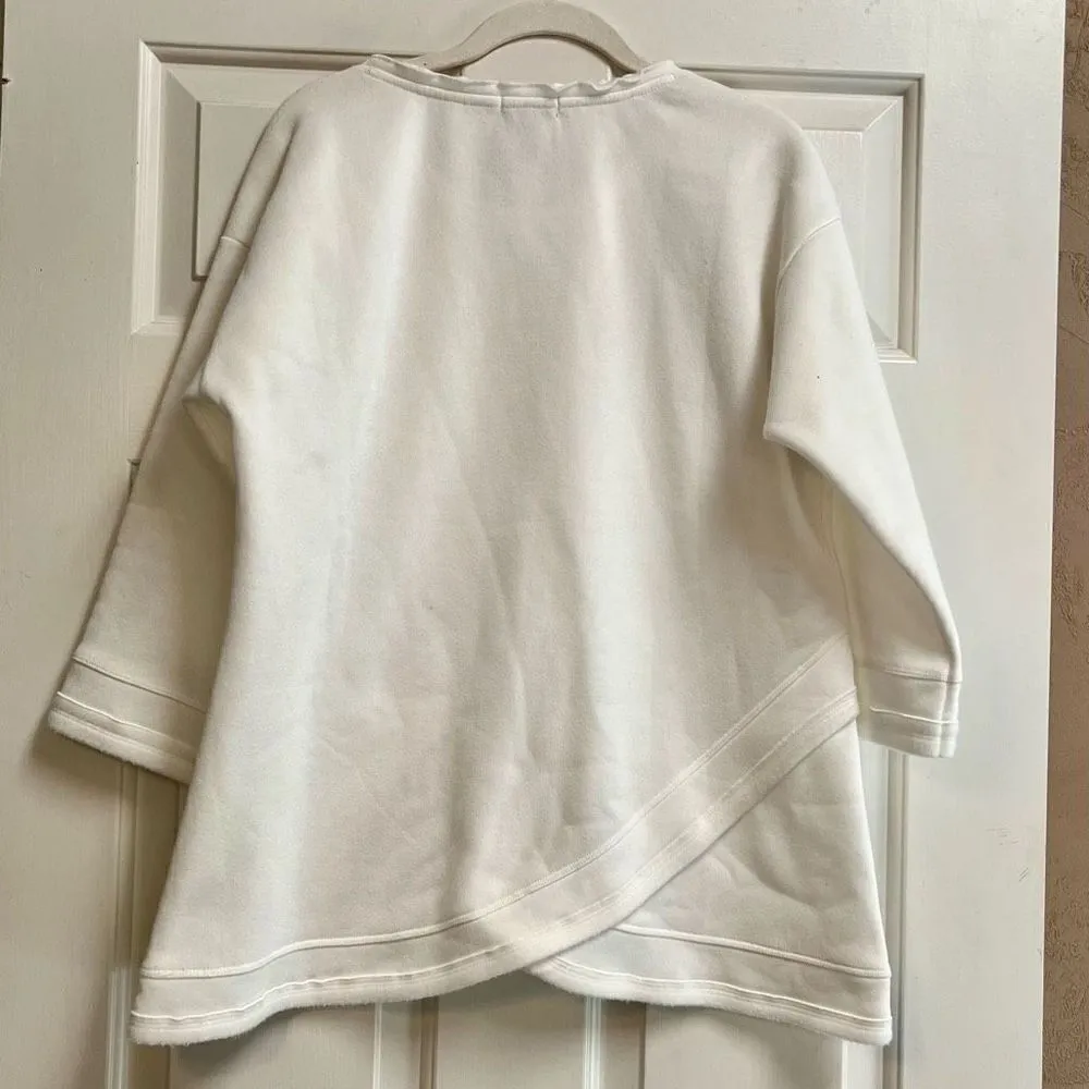 Multiples Women’s White Sweatshirt Front Pocket Buttons 8 - Image 3