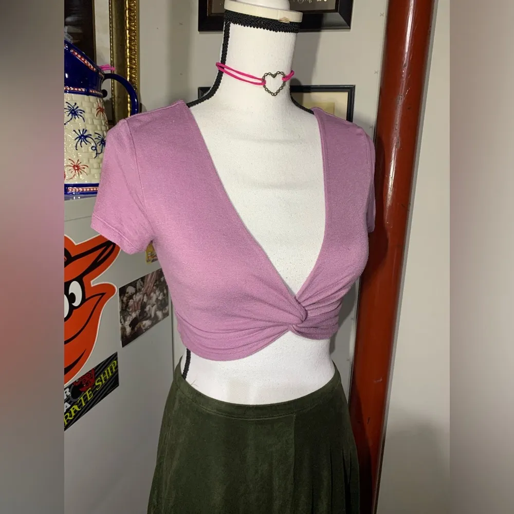 SO Purple Crossover Knot Crop Top - Image 2