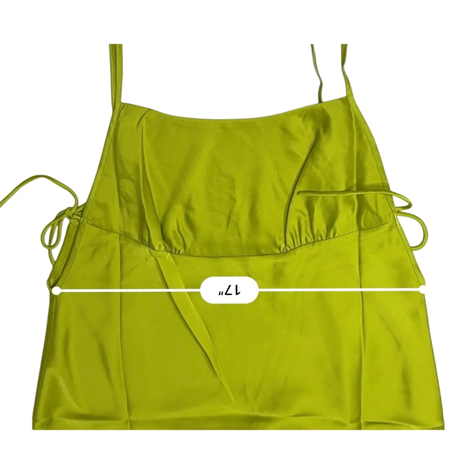 Rumored Meadow Mini Dress LARGE Square‎ Neck Green Satin Empire Cocktail NEW - Image 4