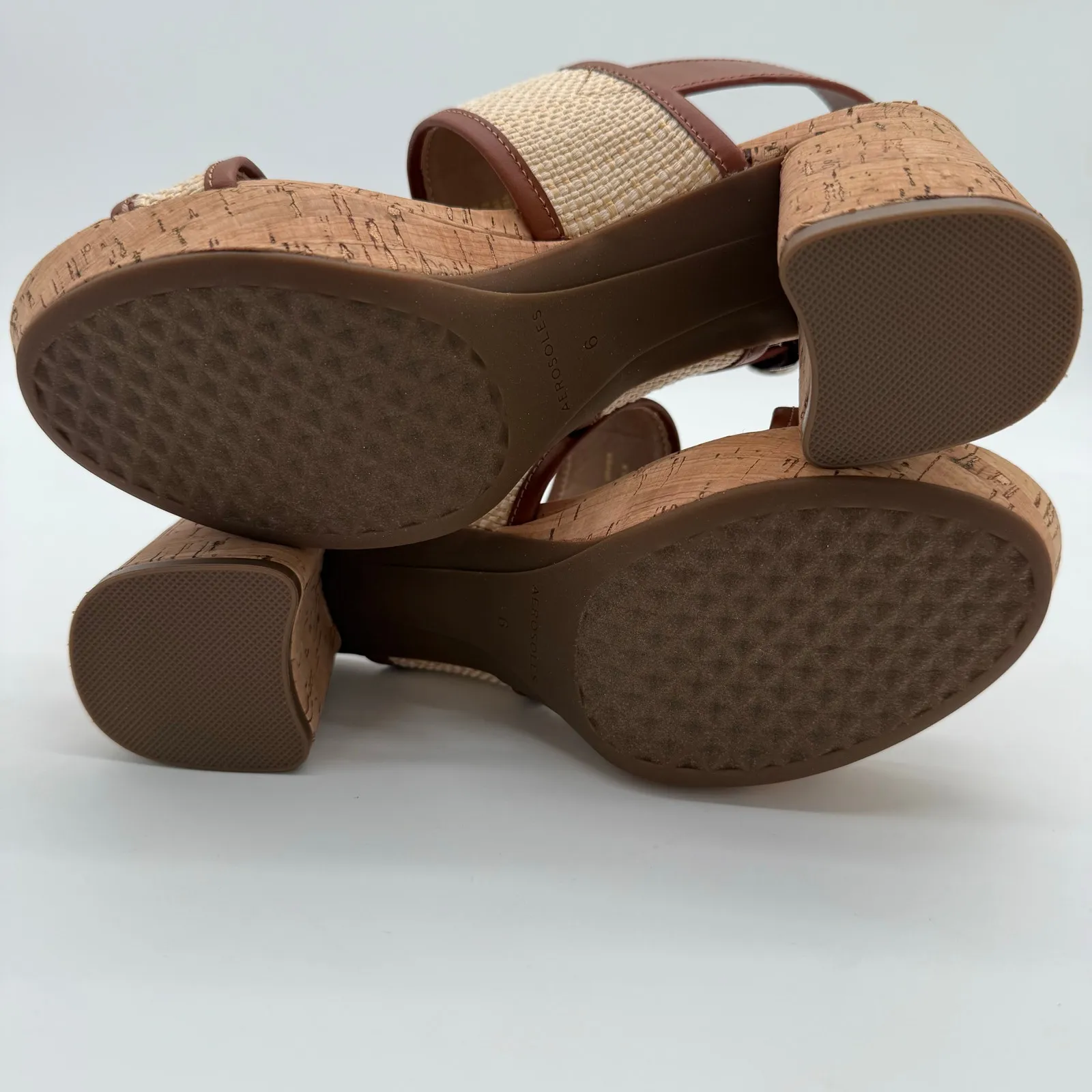 Aerosoles Camera Comfort Sand Raffia Cork Leather Platform Sandals Chunky NWB 6 - Image 3
