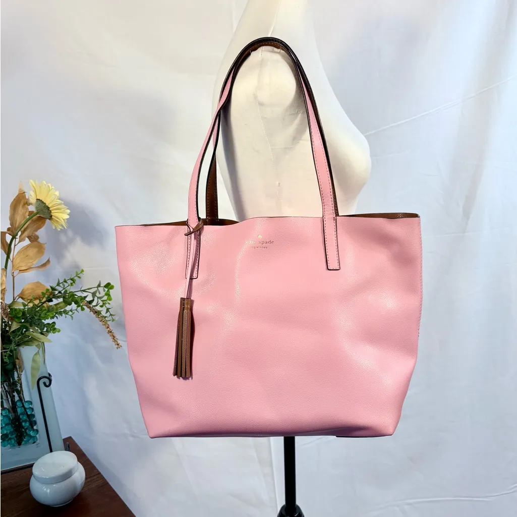 Kate Spade Ava Reversible Open Tote Pink/ Brown Refined Grain Leather❤️ - Image 3