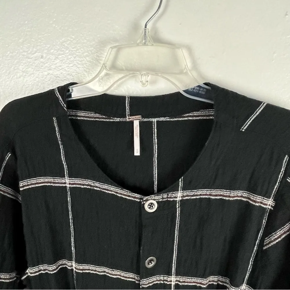 FREE PEOPLE Keep It In Check Black Plaid Pockets Front Button Jumpsuit Small - Image 10