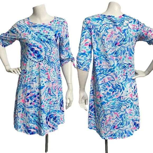 LILLY PULITZER Women Small Preston Tie Sleeve Dress Breakwater Party Wave Print - Image 2