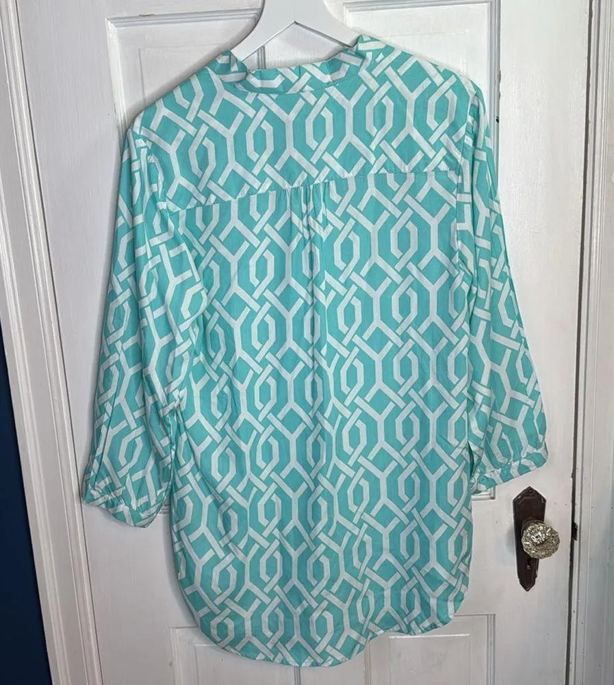 Escapade Women's Aqua Geometric Trellis Top Tunic Swim Cover NEW W1156 Sz L - Image 7
