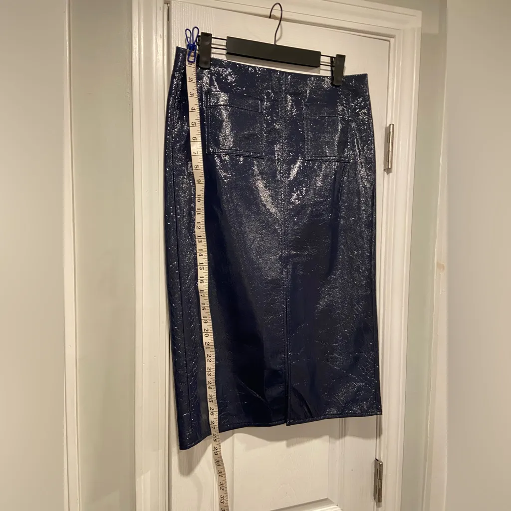 NWT J. Crew Size 2 Patch-pocket No.3 Pencil Skirt Blue Faux Patent Leather - Image 5