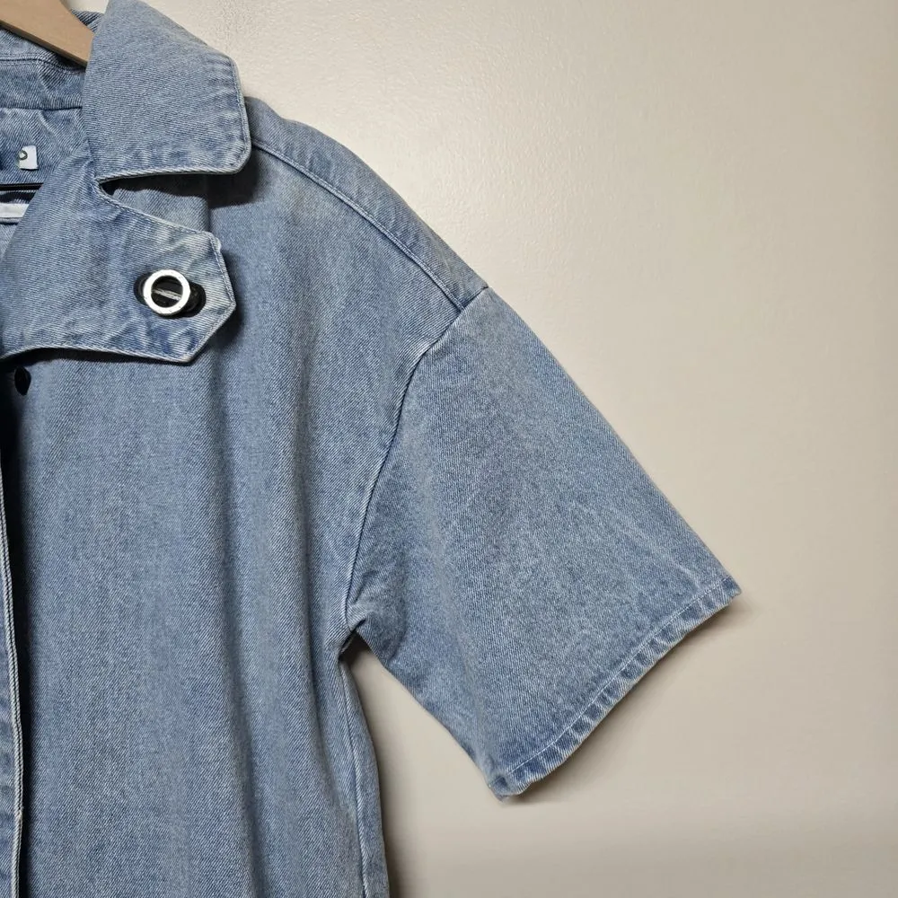 Kenzo Paris Womens Mid Length Denim Jacket Pockets‎ Button Up Sz 34 US 2 Blue - Image 5