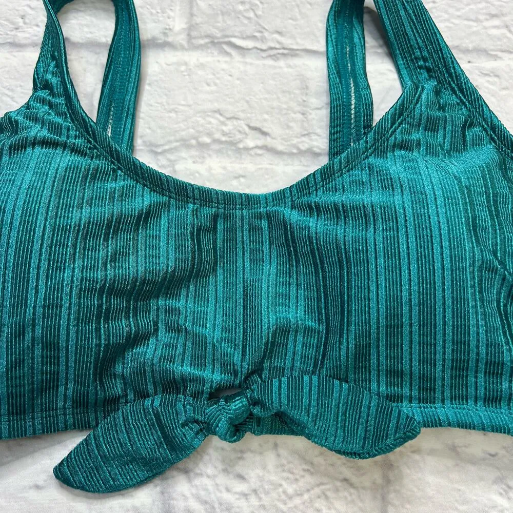 Salt + Cove Shiny Seersucker Stripe Bralette Bikini Top Green Size D/DD New - Image 3