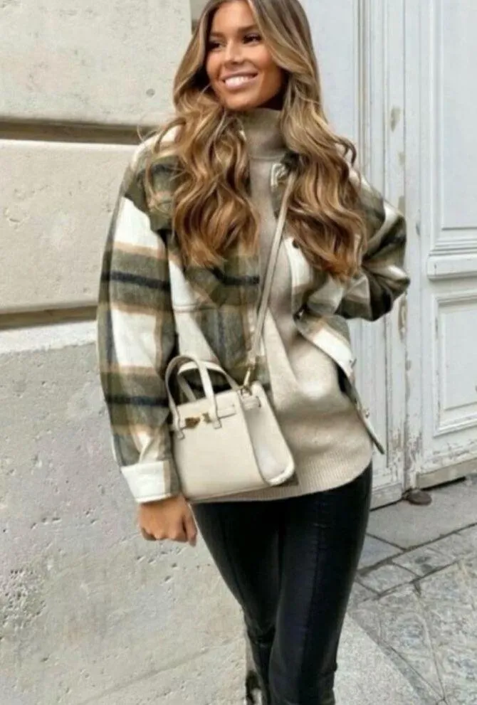 Zara Blogger Favorite Green&Beige Wool Blend Plaid Shacket Sz.M - Image 5